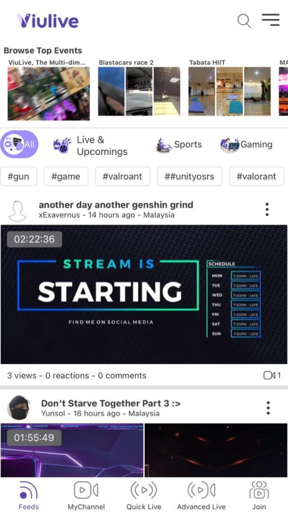 ViuLive feed page